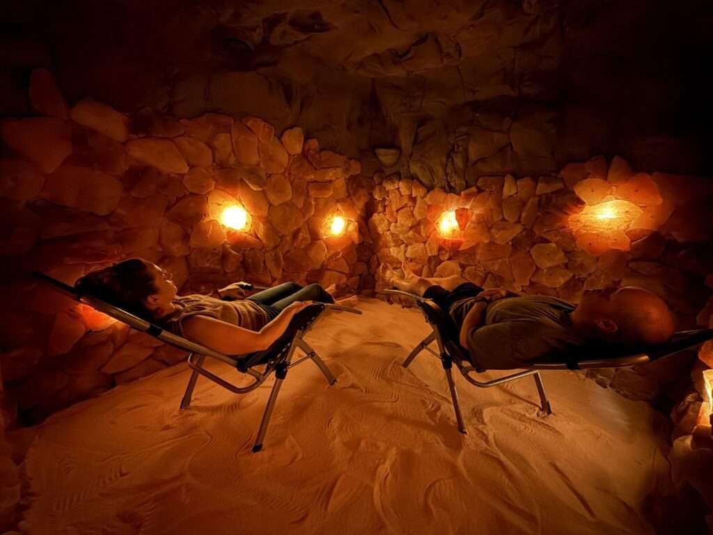 Relaxing in the Himalayan salt room